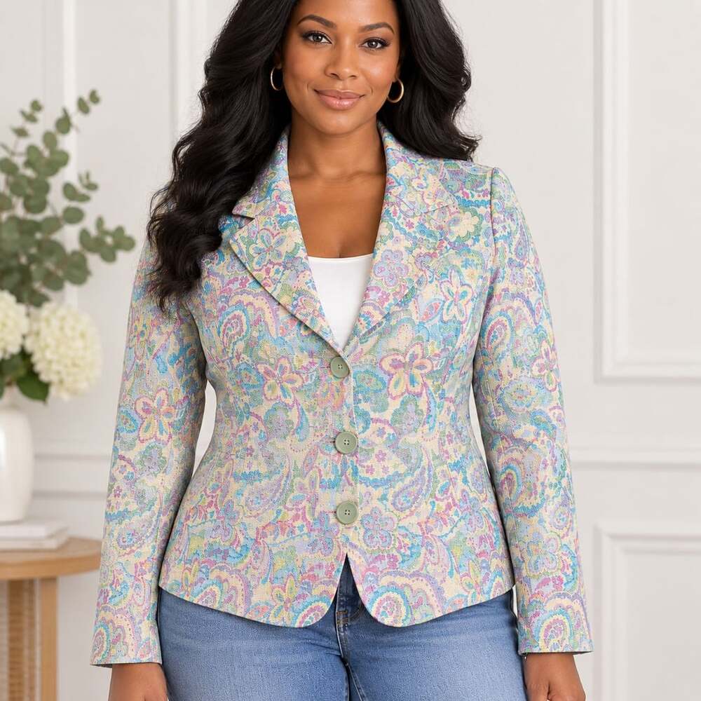 Dana Buchman Petite Blazer Womens 16 Pastel Paisley Floral Y2K Cottagecore